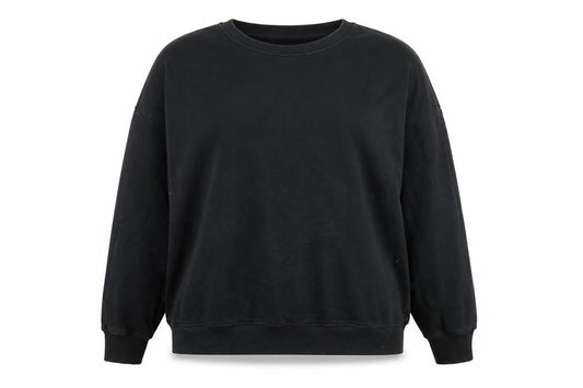 Front view of ASOS women’s black jersey pullover sweatshirt, size UK 18