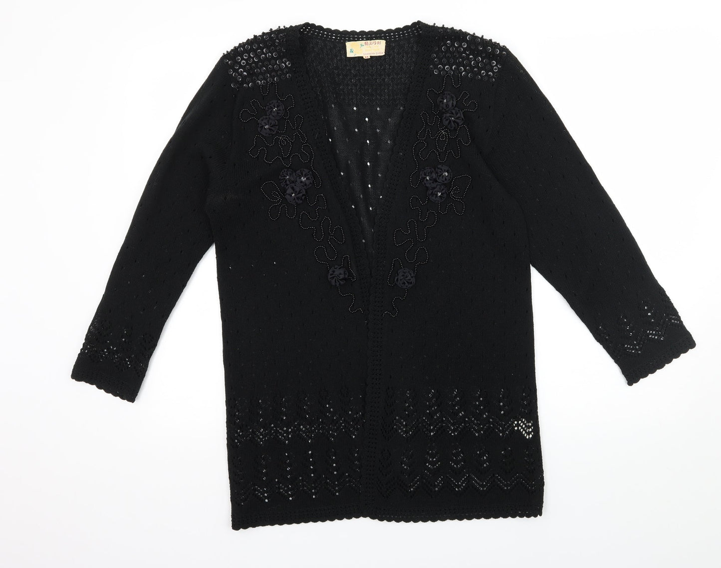 Shanghai Womens Black Geometric Knit Cardigan Jumper Size M