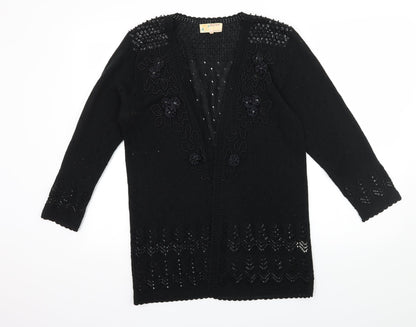 Shanghai Womens Black Geometric Knit Cardigan Jumper Size M