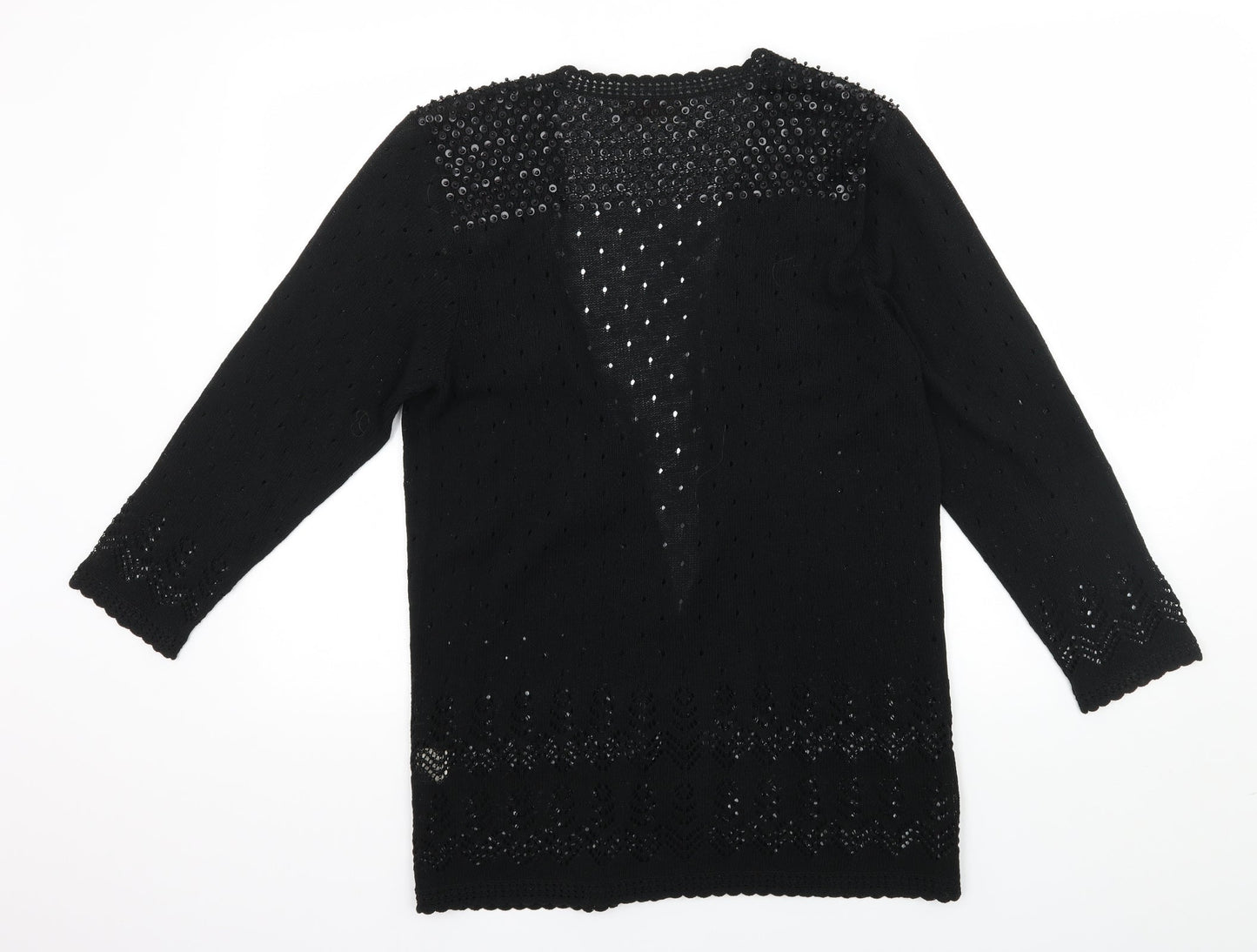 Shanghai Womens Black Geometric Knit Cardigan Jumper Size M