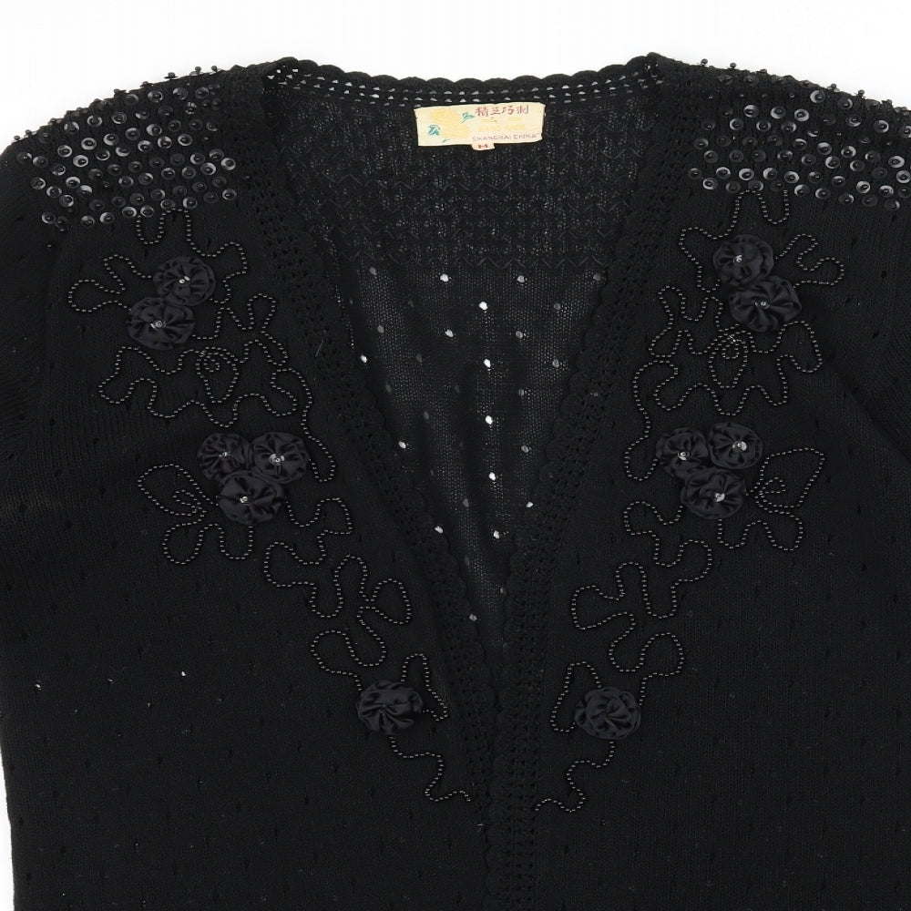 Shanghai Womens Black Geometric Knit Cardigan Jumper Size M