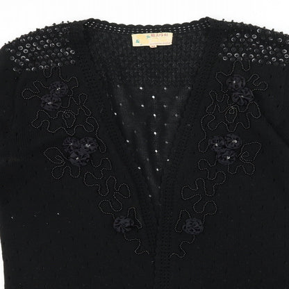 Shanghai Womens Black Geometric Knit Cardigan Jumper Size M