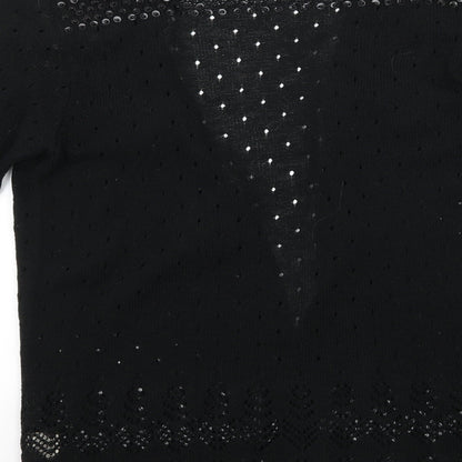 Shanghai Womens Black Geometric Knit Cardigan Jumper Size M