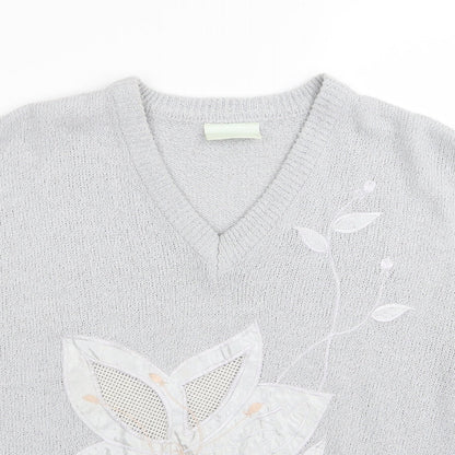 nicolucci Womens Grey Floral  Pullover Jumper Size S