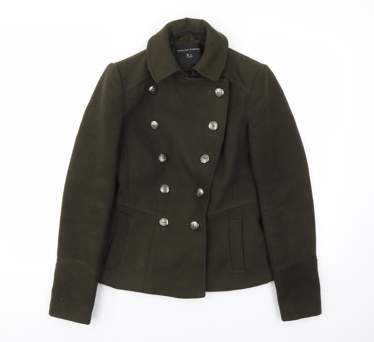 Additional front view of Dorothy Perkins women’s green jacket coat, size UK 6