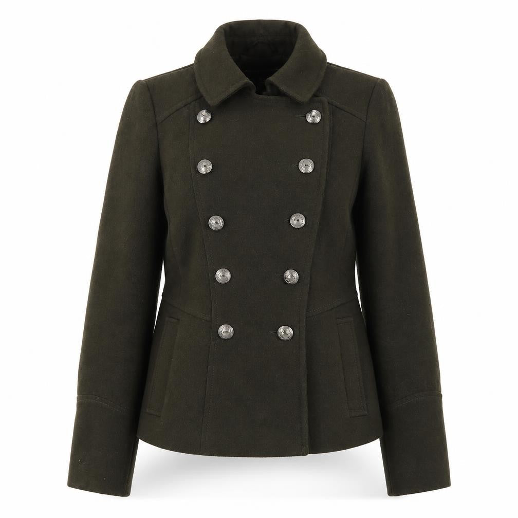 Front view of Dorothy Perkins women’s green jacket coat, size UK 6