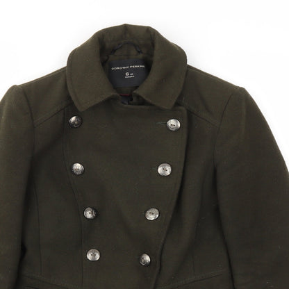 Close-up detail of Dorothy Perkins women’s green jacket coat, size UK 6