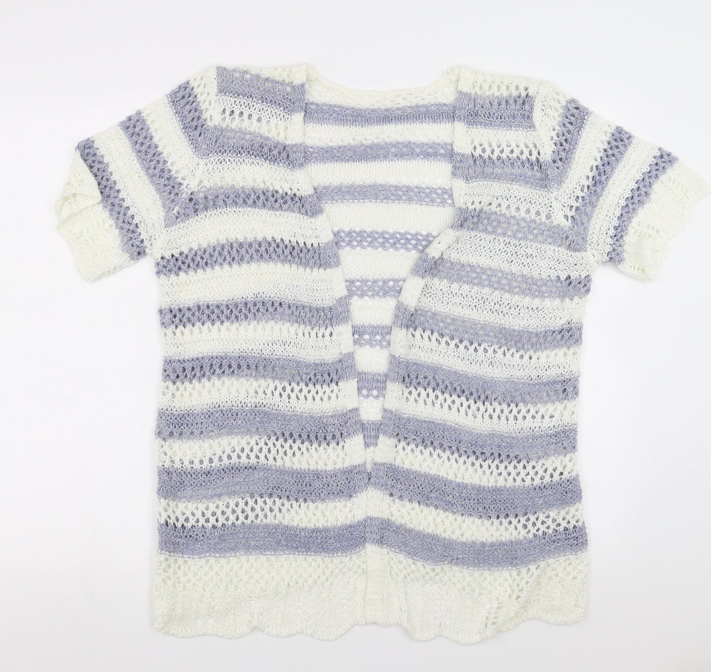 Matalan Womens White Striped  Cardigan Jumper Size 6