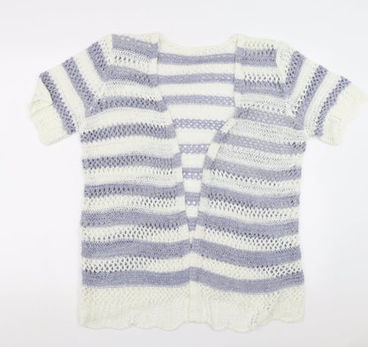 Matalan Womens White Striped  Cardigan Jumper Size 6