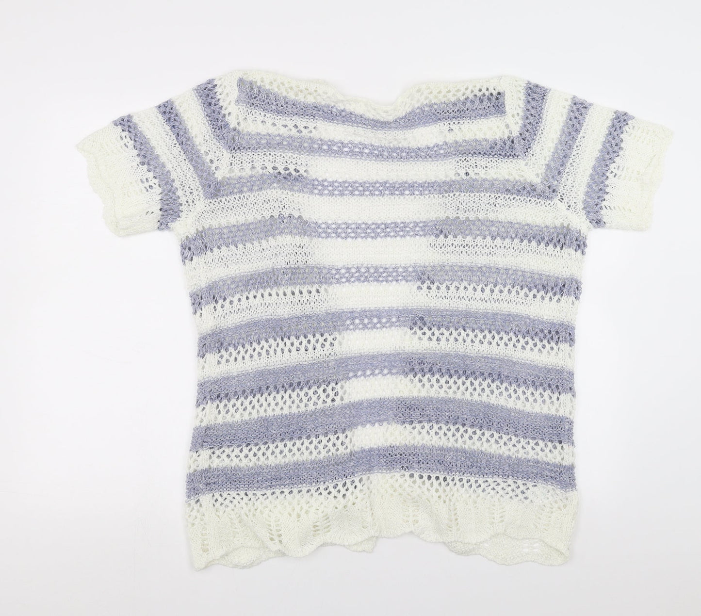 Matalan Womens White Striped  Cardigan Jumper Size 6