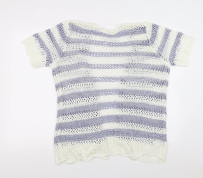 Matalan Womens White Striped  Cardigan Jumper Size 6