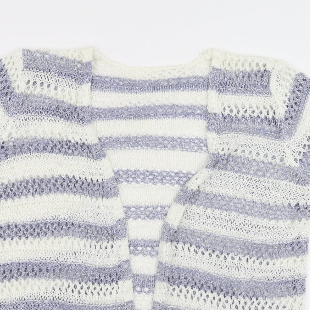Matalan Womens White Striped  Cardigan Jumper Size 6