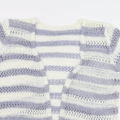 Matalan Womens White Striped  Cardigan Jumper Size 6