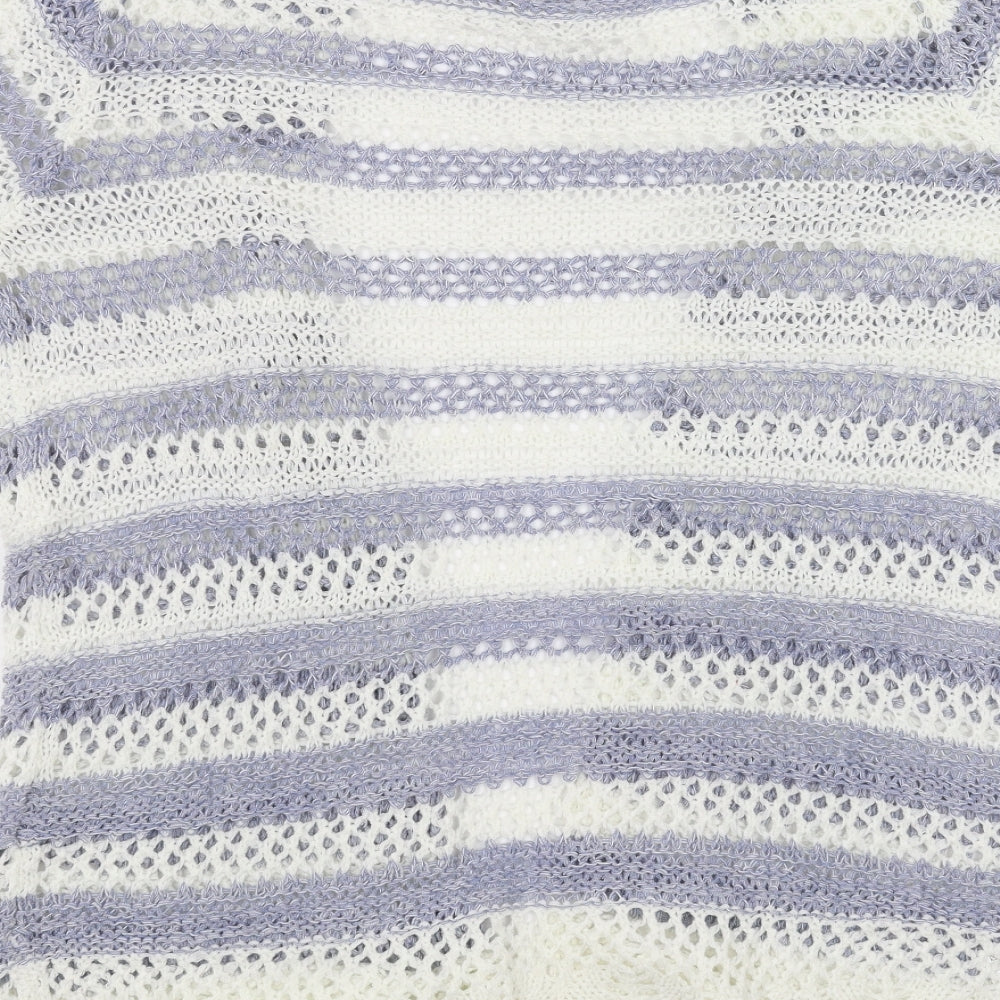 Matalan Womens White Striped  Cardigan Jumper Size 6