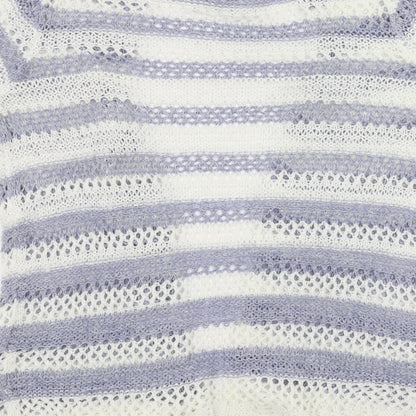 Matalan Womens White Striped  Cardigan Jumper Size 6