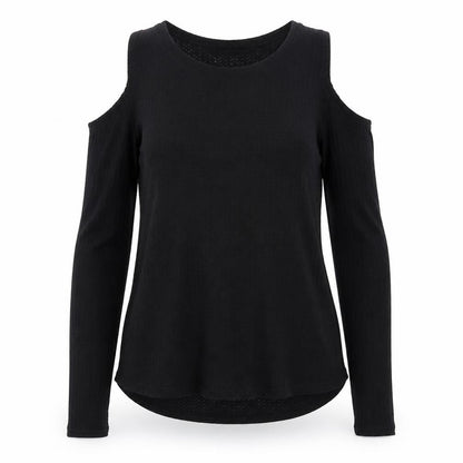 Front view of cotton:on women’s black knit jumper, size L, - open shoulders