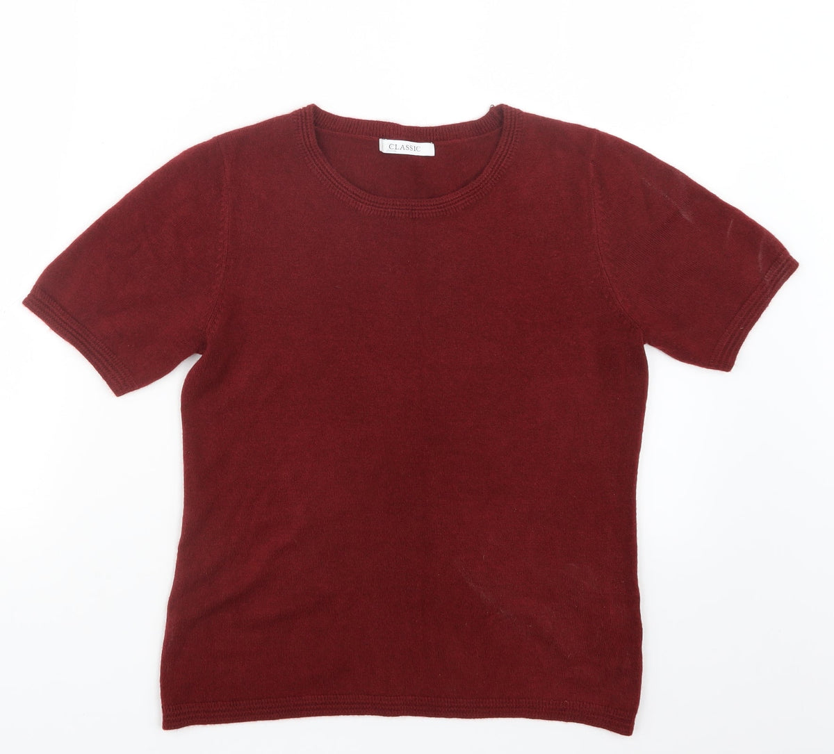 Front view of Marks and Spencer women’s red knit jumper, size UK 10