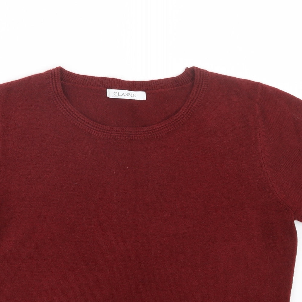 Close-up detail of Marks and Spencer women’s red knit jumper, size UK 10