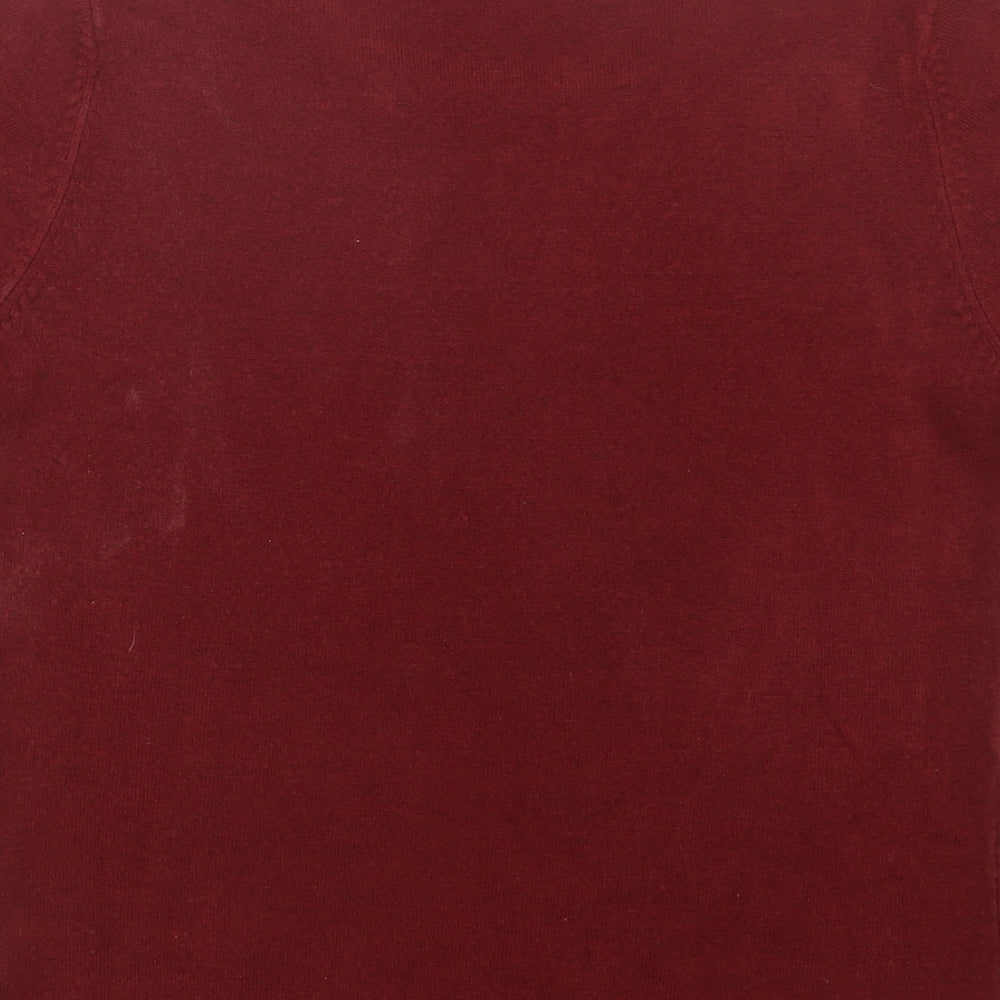 Brand and care label for Marks and Spencer women’s red knit jumper, size UK 10