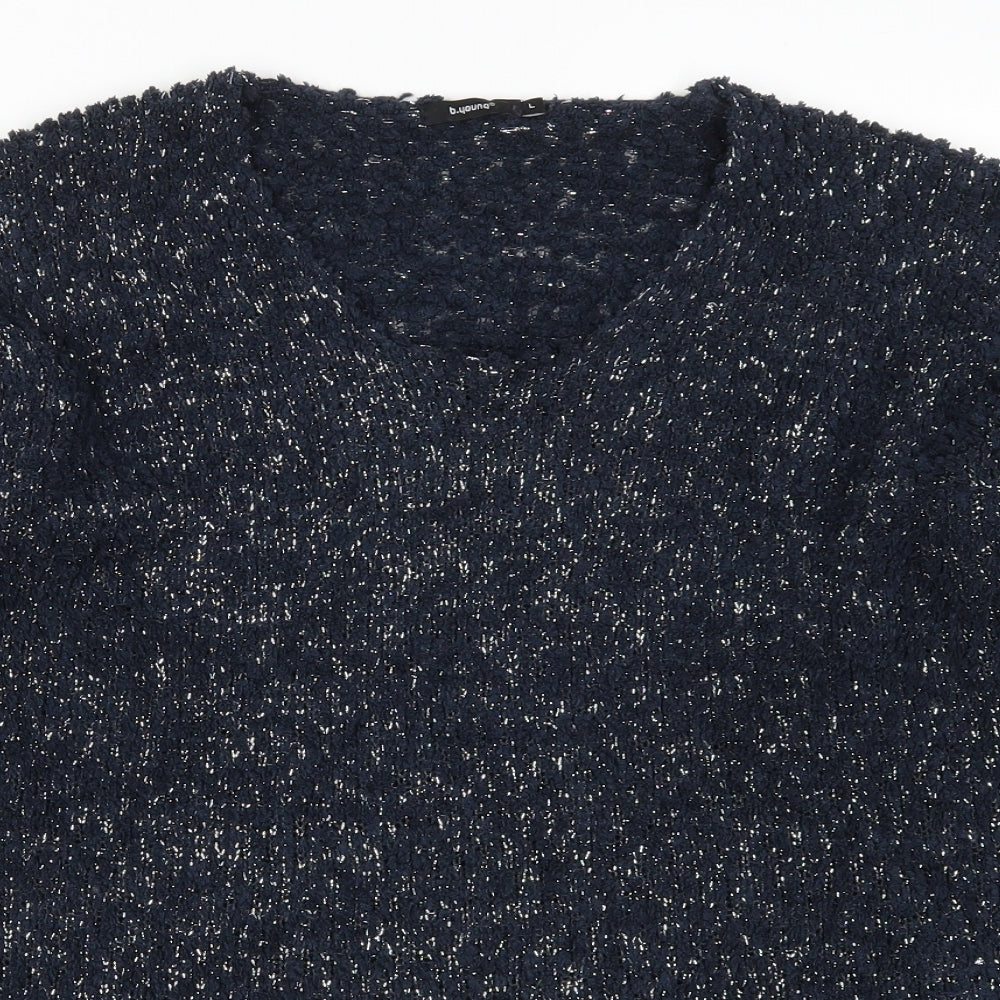 Close-up detail of b.young women’s blue jumper, size L