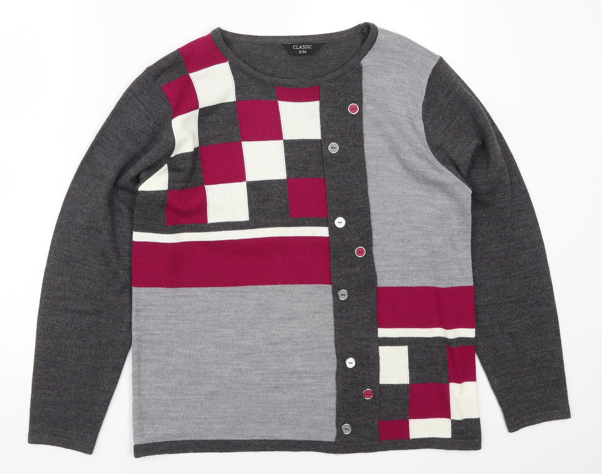 Classics Womens Grey Geometric  Pullover Jumper Size S  - Pink
