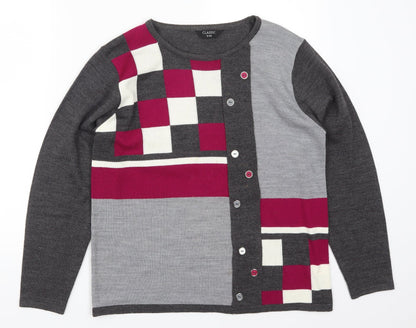 Classics Womens Grey Geometric  Pullover Jumper Size S  - Pink