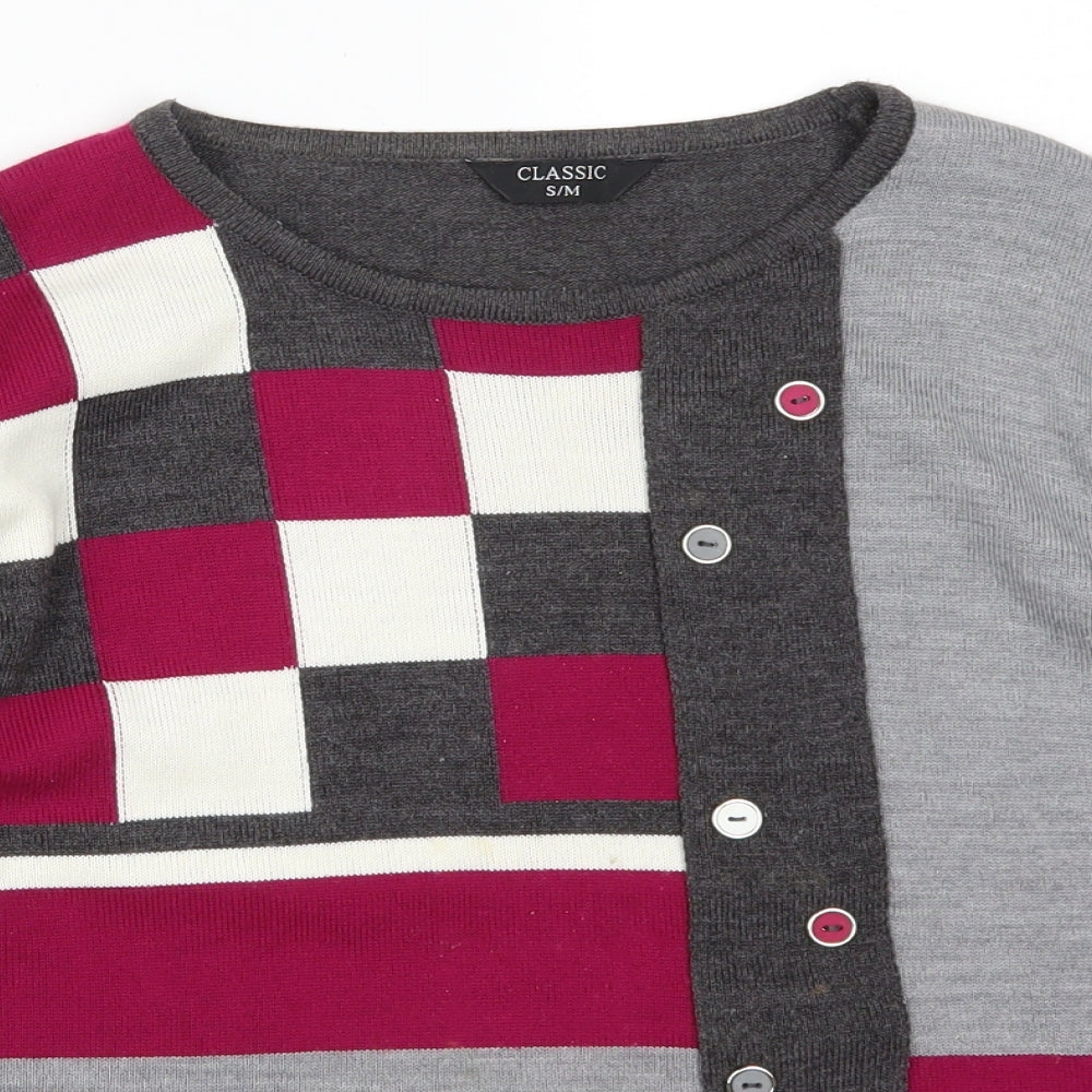 Classics Womens Grey Geometric  Pullover Jumper Size S  - Pink