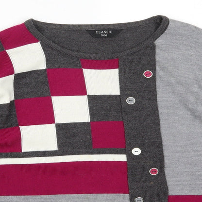Classics Womens Grey Geometric  Pullover Jumper Size S  - Pink