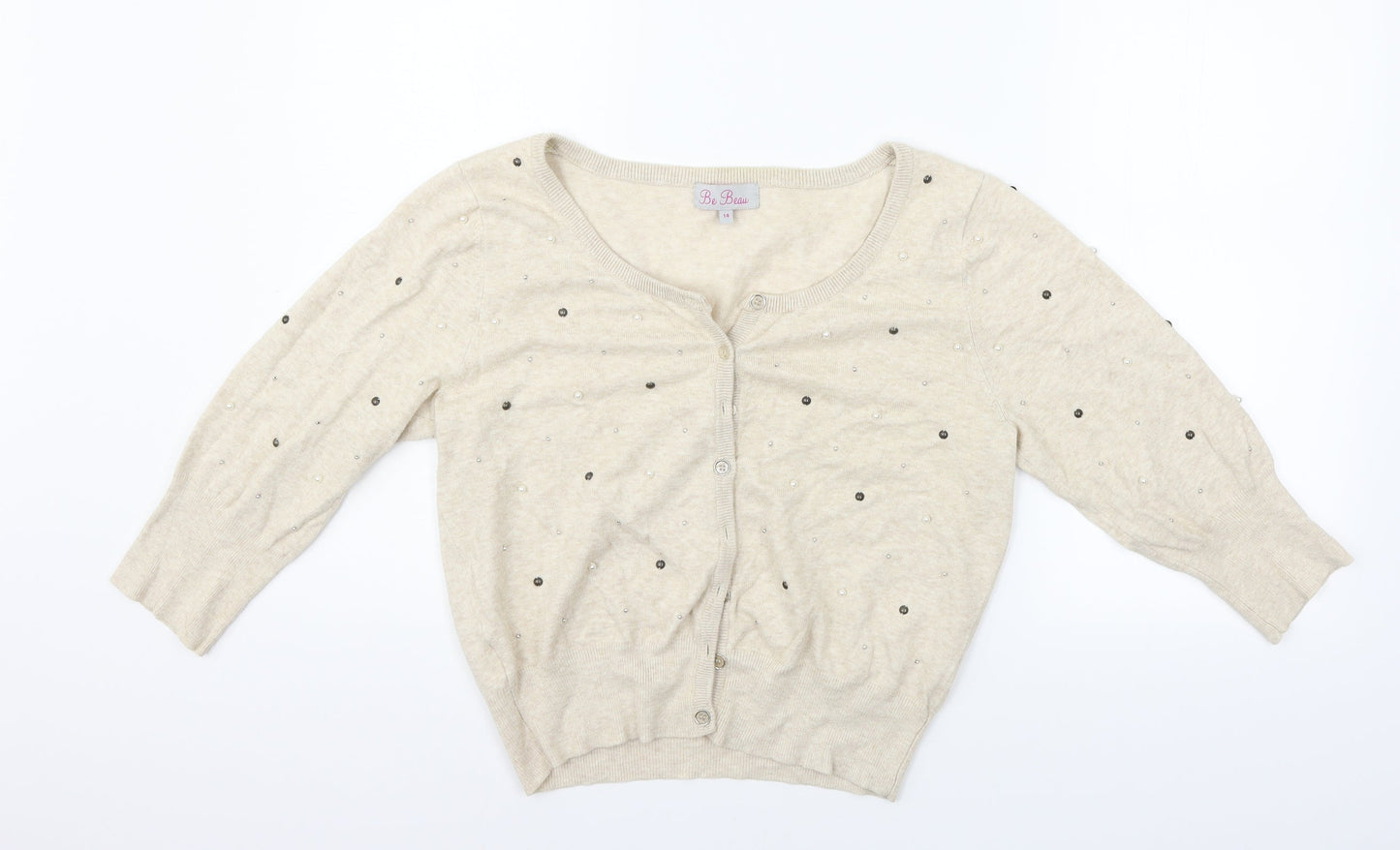 BE BEAU Womens Beige   Cardigan Jumper Size 14  - perl detail