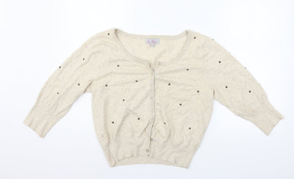 BE BEAU Womens Beige   Cardigan Jumper Size 14  - perl detail