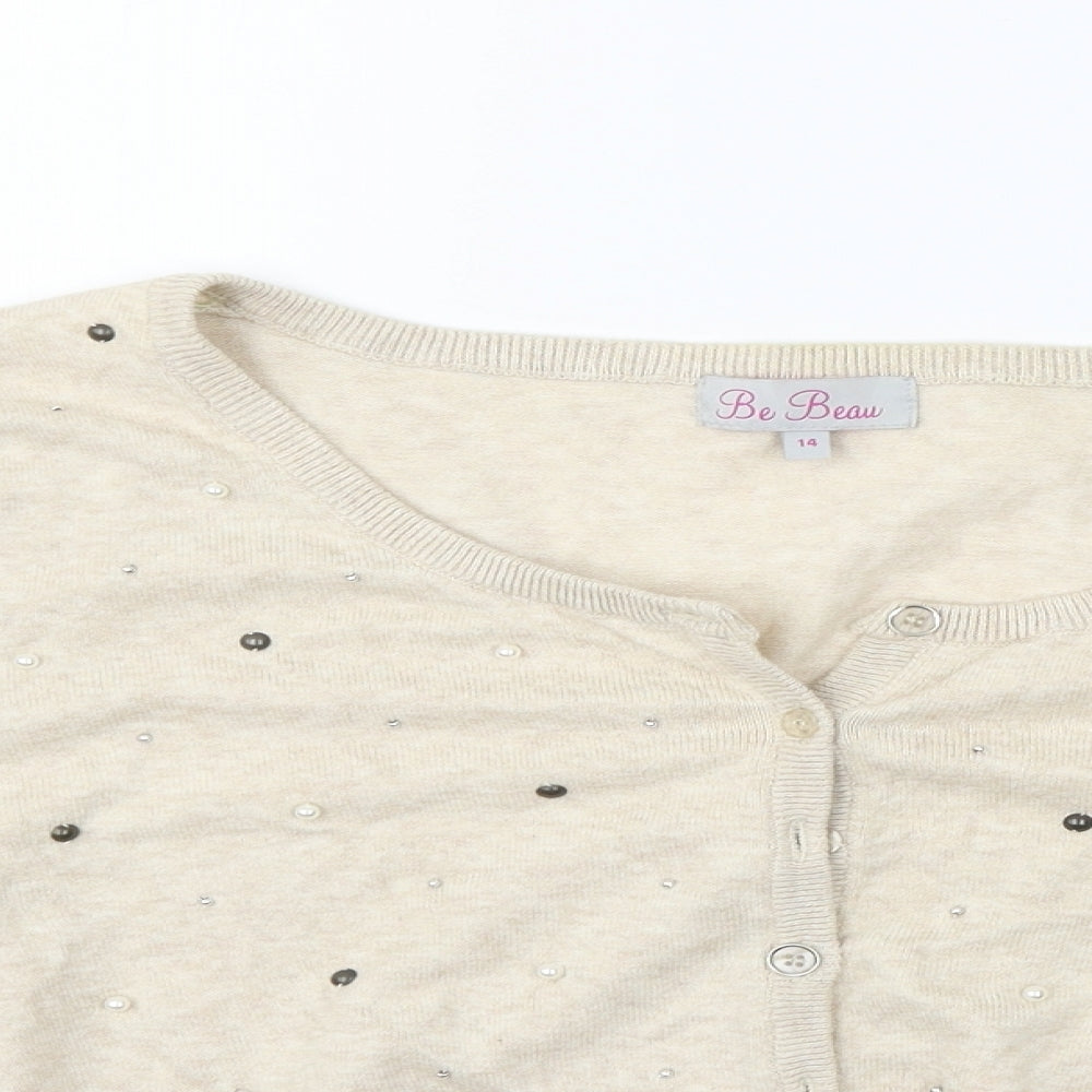 BE BEAU Womens Beige   Cardigan Jumper Size 14  - perl detail