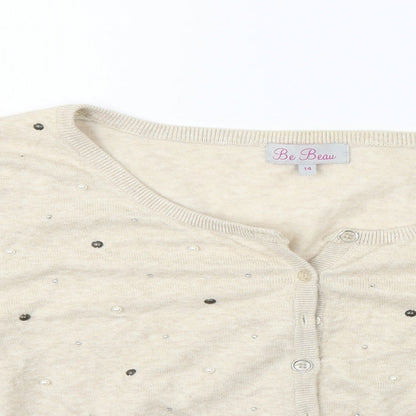 BE BEAU Womens Beige   Cardigan Jumper Size 14  - perl detail