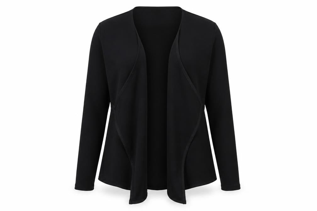 Front view of Papaya women’s black cardigan jumper, size UK 10