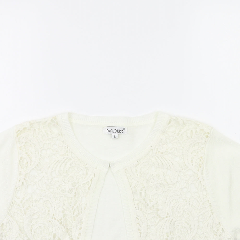 Fay Louise Womens White  Knit Cardigan Jumper Size L