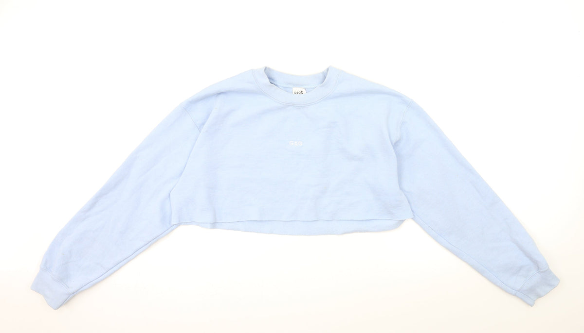 Additional front view of g&g women’s blue pullover sweatshirt, size M, - cropped