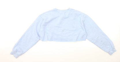 Back view of g&g women’s blue pullover sweatshirt, size M, - cropped