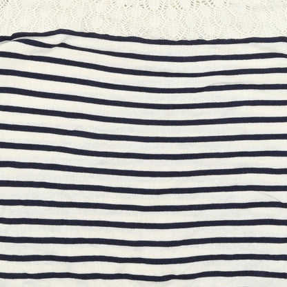 Earth Womens Ivory Striped  Basic T-Shirt Size S