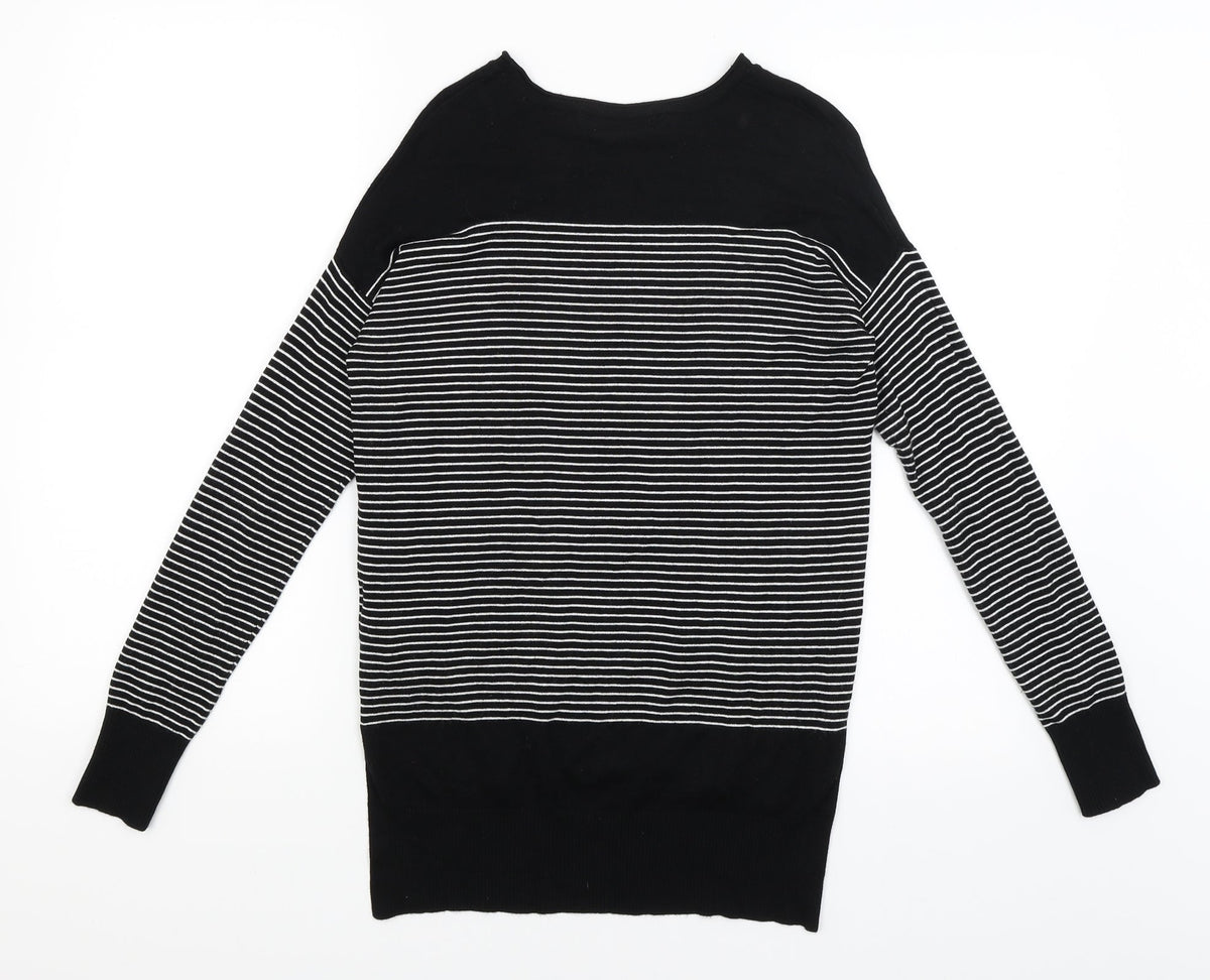 Back view of Atmosphere women’s black striped jumper, size UK 8
