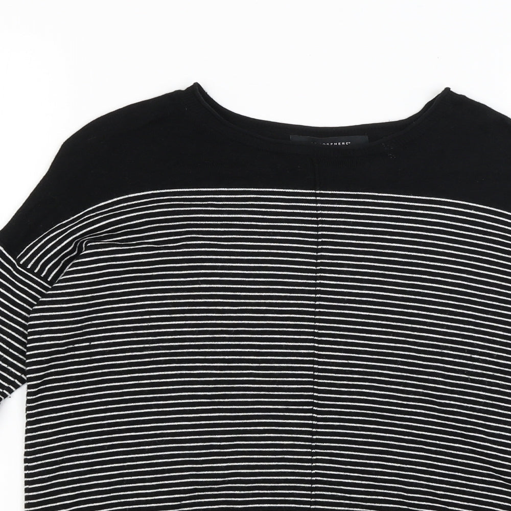 Close-up detail of Atmosphere women’s black striped jumper, size UK 8