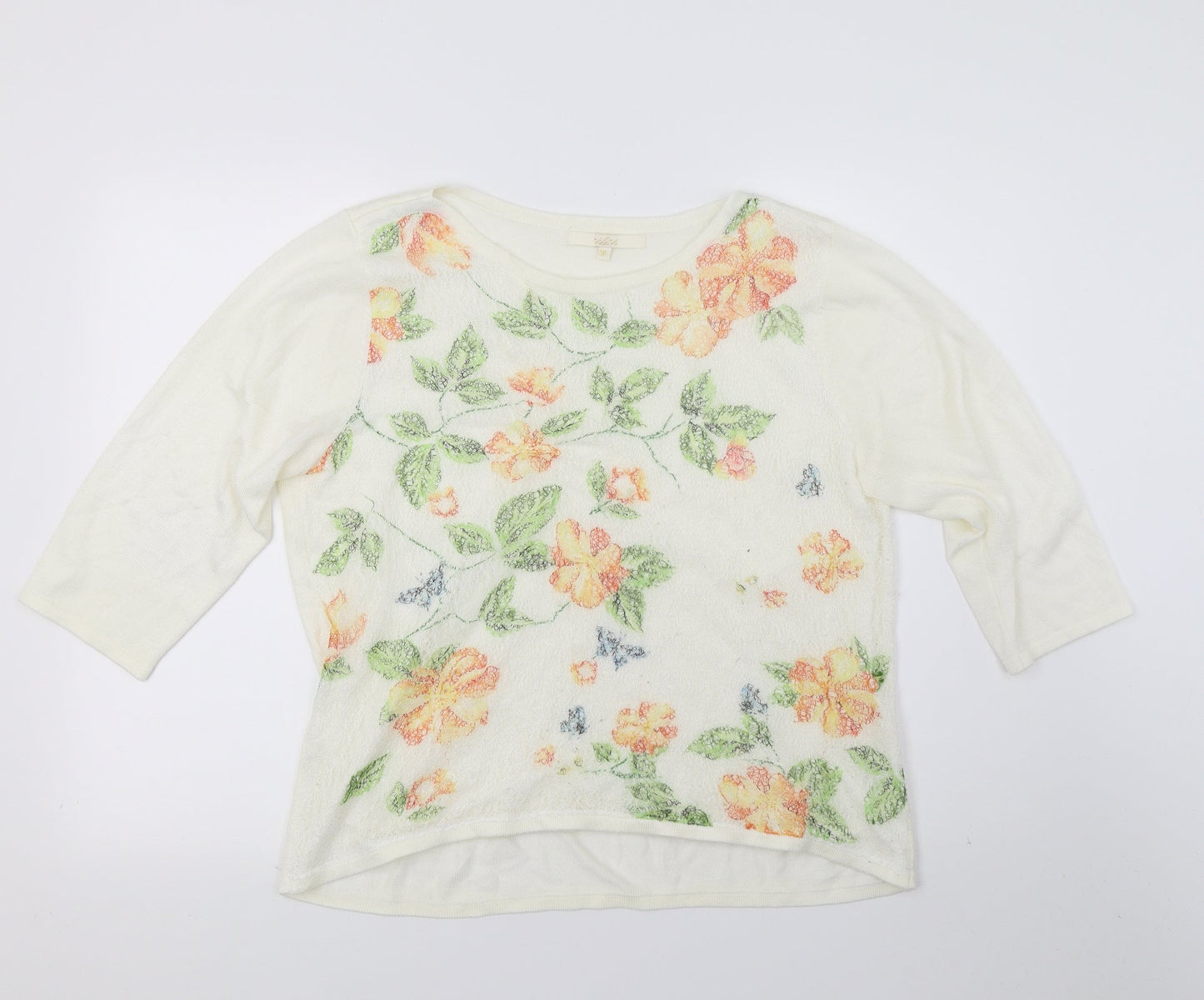Vida Vi Womens White Floral Knit Pullover Jumper Size M
