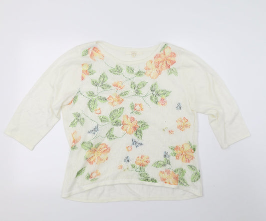 Vida Vi Womens White Floral Knit Pullover Jumper Size M