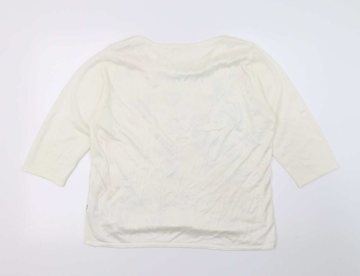 Vida Vi Womens White Floral Knit Pullover Jumper Size M