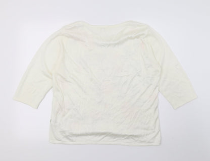 Vida Vi Womens White Floral Knit Pullover Jumper Size M