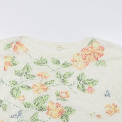 Vida Vi Womens White Floral Knit Pullover Jumper Size M