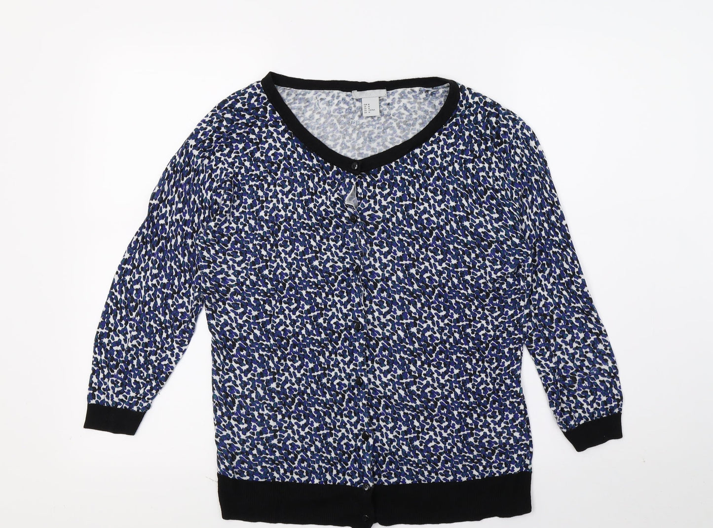 H&M Womens Blue Geometric Knit Cardigan Jumper Size M