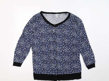 H&M Womens Blue Geometric Knit Cardigan Jumper Size M