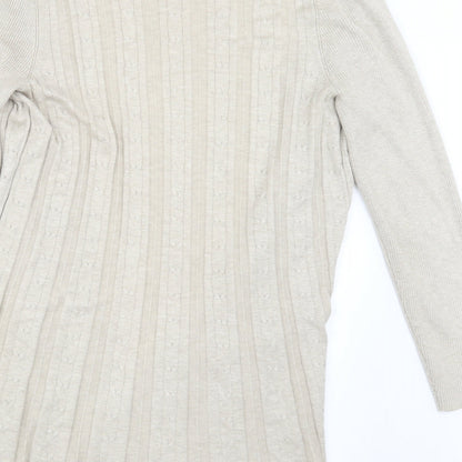 Bm Collection Womens Beige  Knit Cardigan Jumper Size M