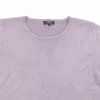 Close-up detail of Papaya women’s purple knit jumper, size UK 18