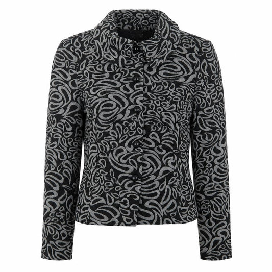 Front view of Oscar B. women’s grey geometric jacket, size UK 12