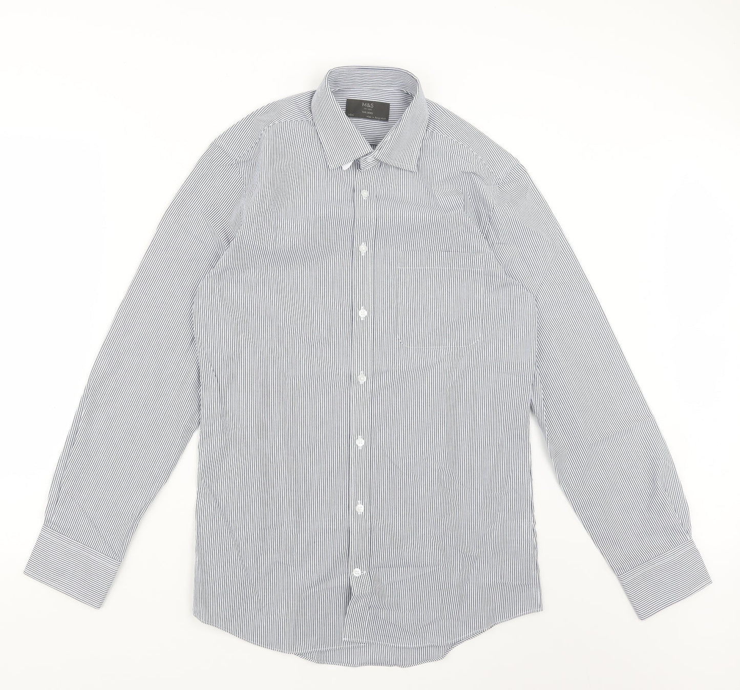 Mens UK Size 14.5 Marks and Spencer Blue  Button-Up Long Sleeve Casual Shirt
